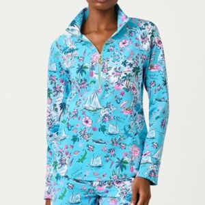 NWT Lilly Pulitzer Skipper Popover Amalfi Blue Lilly’s Roadtrip UPF 50+ Size XL